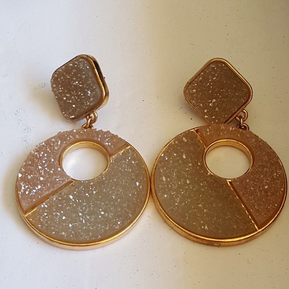 SUGARFIX ones Sparkle Gray Mauve Two Tone Druzy Drop Earrings - Picture 2 of 7